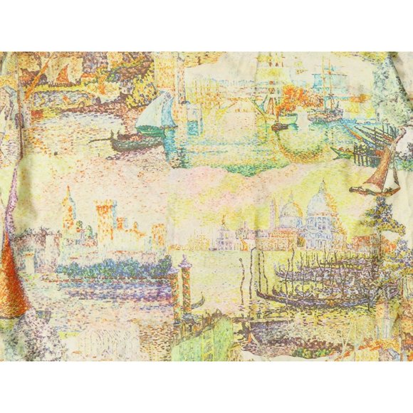 1970s Vintage "Europe Scenes" Button Up Dagger Collar Polyester Shirt Size L - Picture 4 of 4